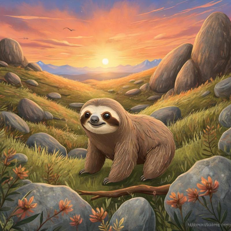 09222-3325241942-a Sloth in Alpine Tundra landscape at Sunset _lora_ILLUSTRE_v1_1_.png